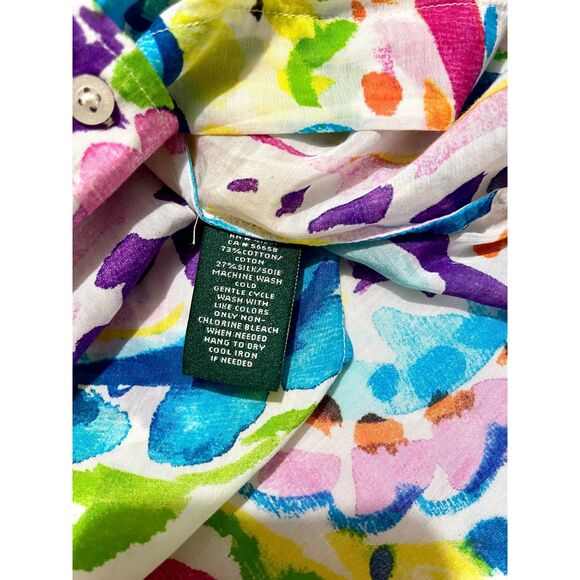 Lauren ralph Lauren cotton silk button up shirt colorful art to wear women 1X - Picture 5 of 6